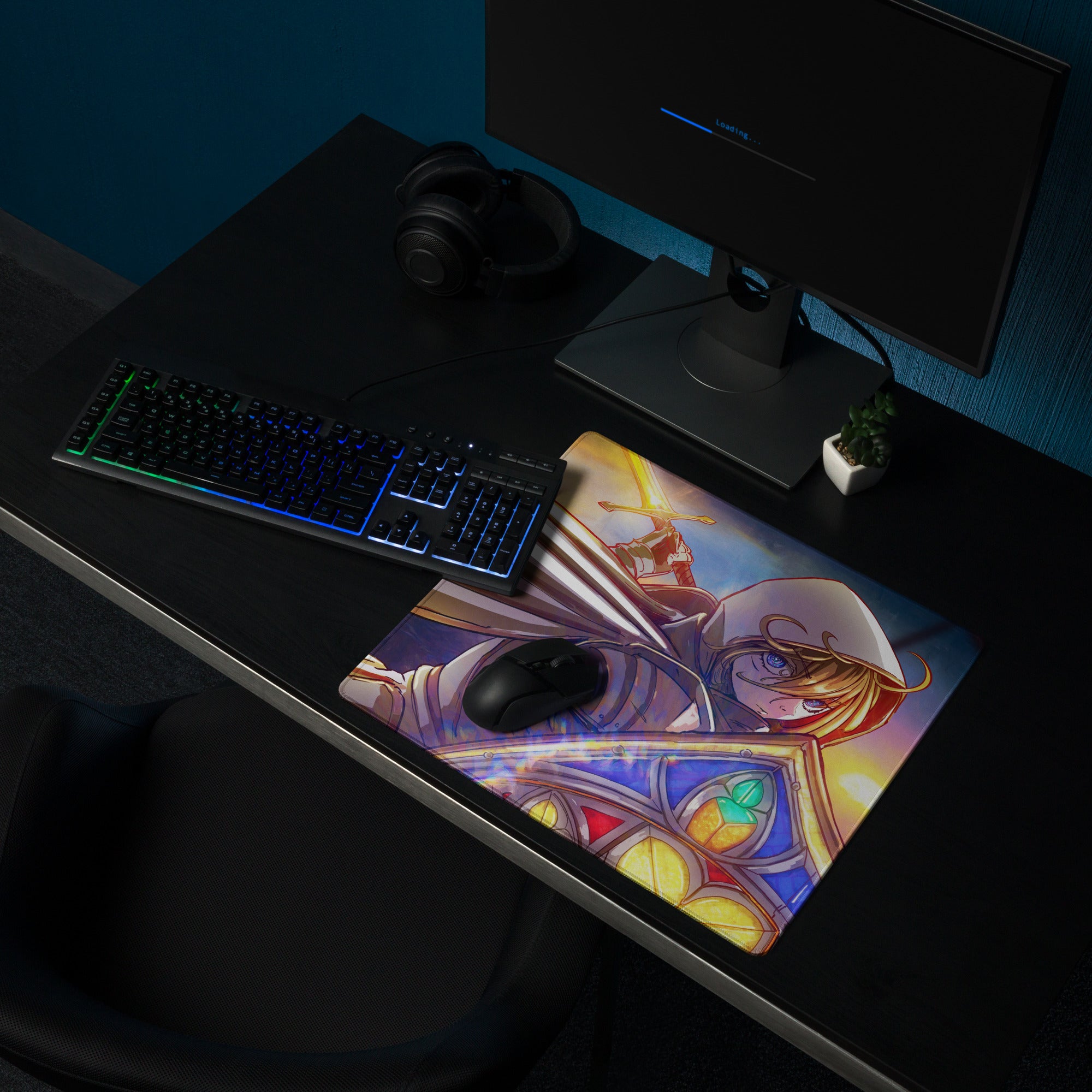 Gaming Mouse Pad Large Extended Desk Mat Anime Fantasy Digital Art In Blue Orange Purple For Gaming Setup