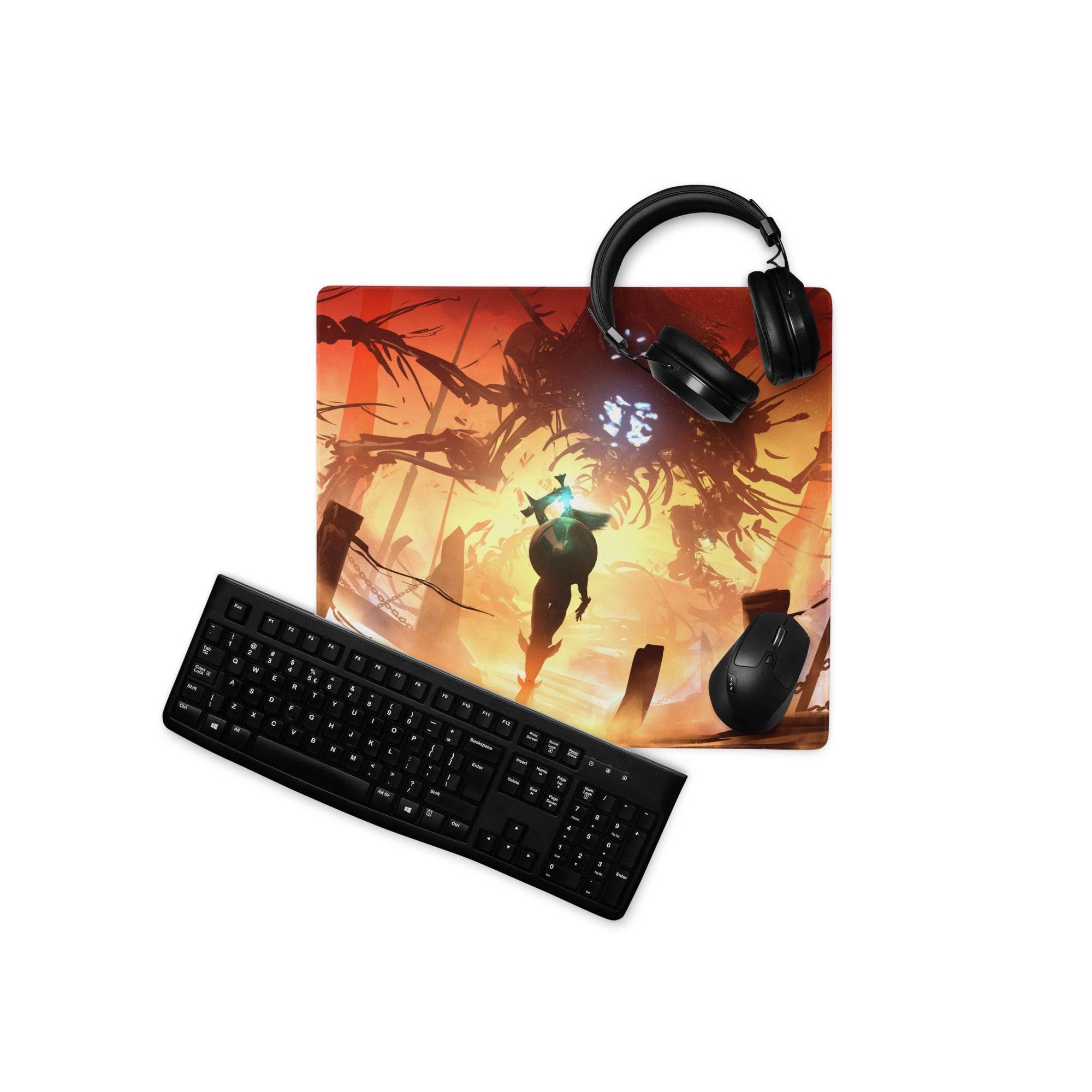 Gaming Mouse Pad Orange Red For Gaming Desk Setup Fiery Digital Art Epic Mood Digital Art Niche Gaming Desk Mat