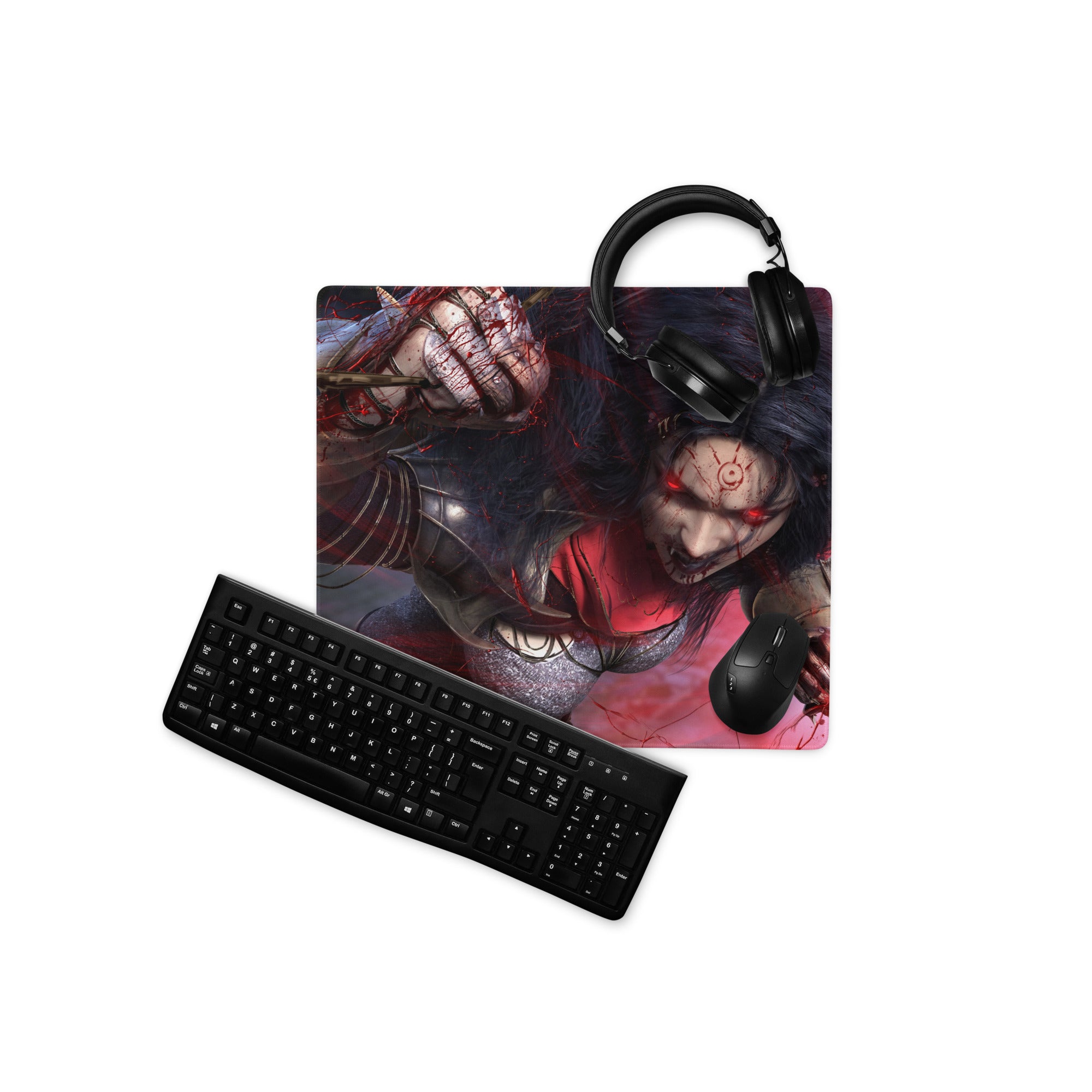 Gaming Mouse Pad Red Black For Gaming Desk Setup Dark Fantasy Art Style Non Slip Large
