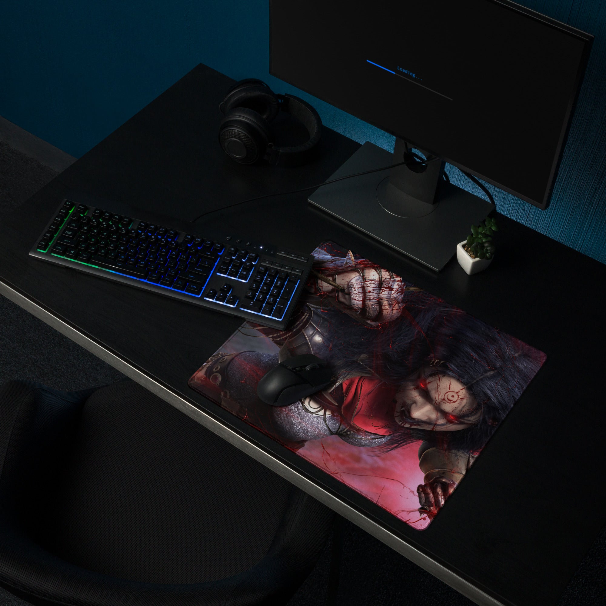 Gaming Mouse Pad Red Black For Gaming Desk Setup Dark Fantasy Art Style Non Slip Large