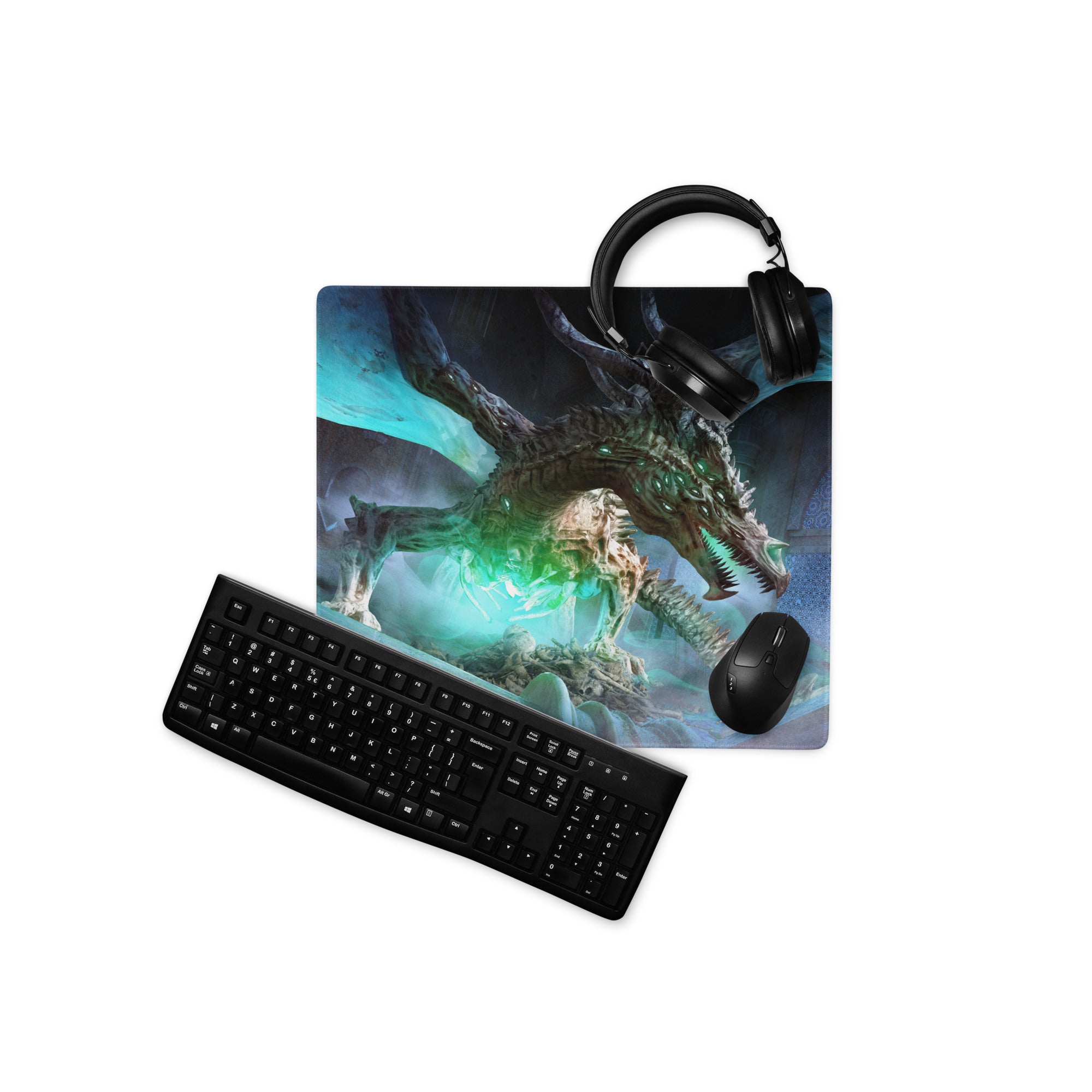 Dragon Themed Gaming Mouse Pad Large Blue Teal Green For Gaming Desk Non Slip Edge Stitching Fantasy Artwork