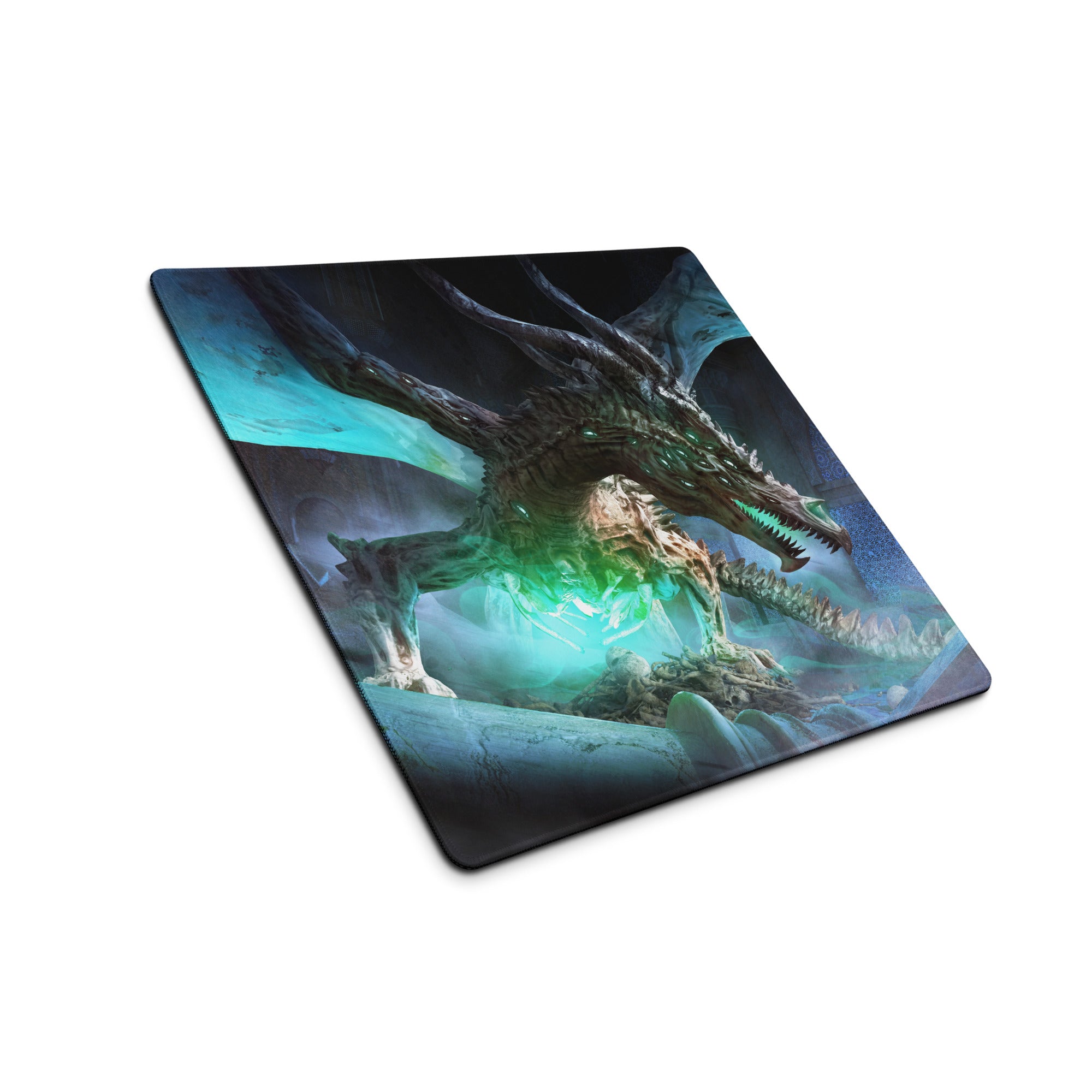 Dragon Themed Gaming Mouse Pad Large Blue Teal Green For Gaming Desk Non Slip Edge Stitching Fantasy Artwork
