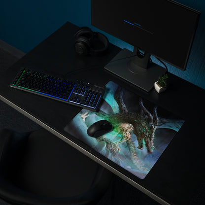 Dragon Themed Gaming Mouse Pad Large Blue Teal Green For Gaming Desk Non Slip Edge Stitching Fantasy Artwork