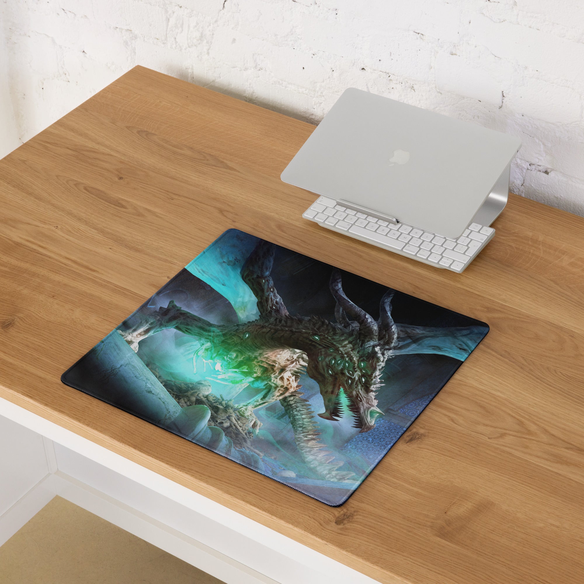 Dragon Themed Gaming Mouse Pad Large Blue Teal Green For Gaming Desk Non Slip Edge Stitching Fantasy Artwork