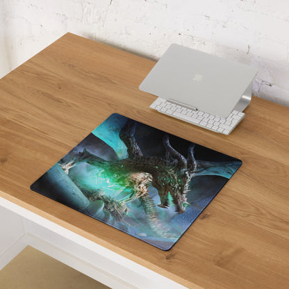 Dragon Themed Gaming Mouse Pad Large Blue Teal Green For Gaming Desk Non Slip Edge Stitching Fantasy Artwork