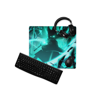 Large Gaming Mouse Pad Teal Blue Neon Cyberpunk Desk Mat For Gaming Setup Non-Slip Edge Stitching