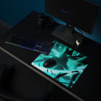 Large Gaming Mouse Pad Teal Blue Neon Cyberpunk Desk Mat For Gaming Setup Non-Slip Edge Stitching