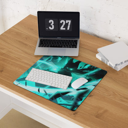Large Gaming Mouse Pad Teal Blue Neon Cyberpunk Desk Mat For Gaming Setup Non-Slip Edge Stitching