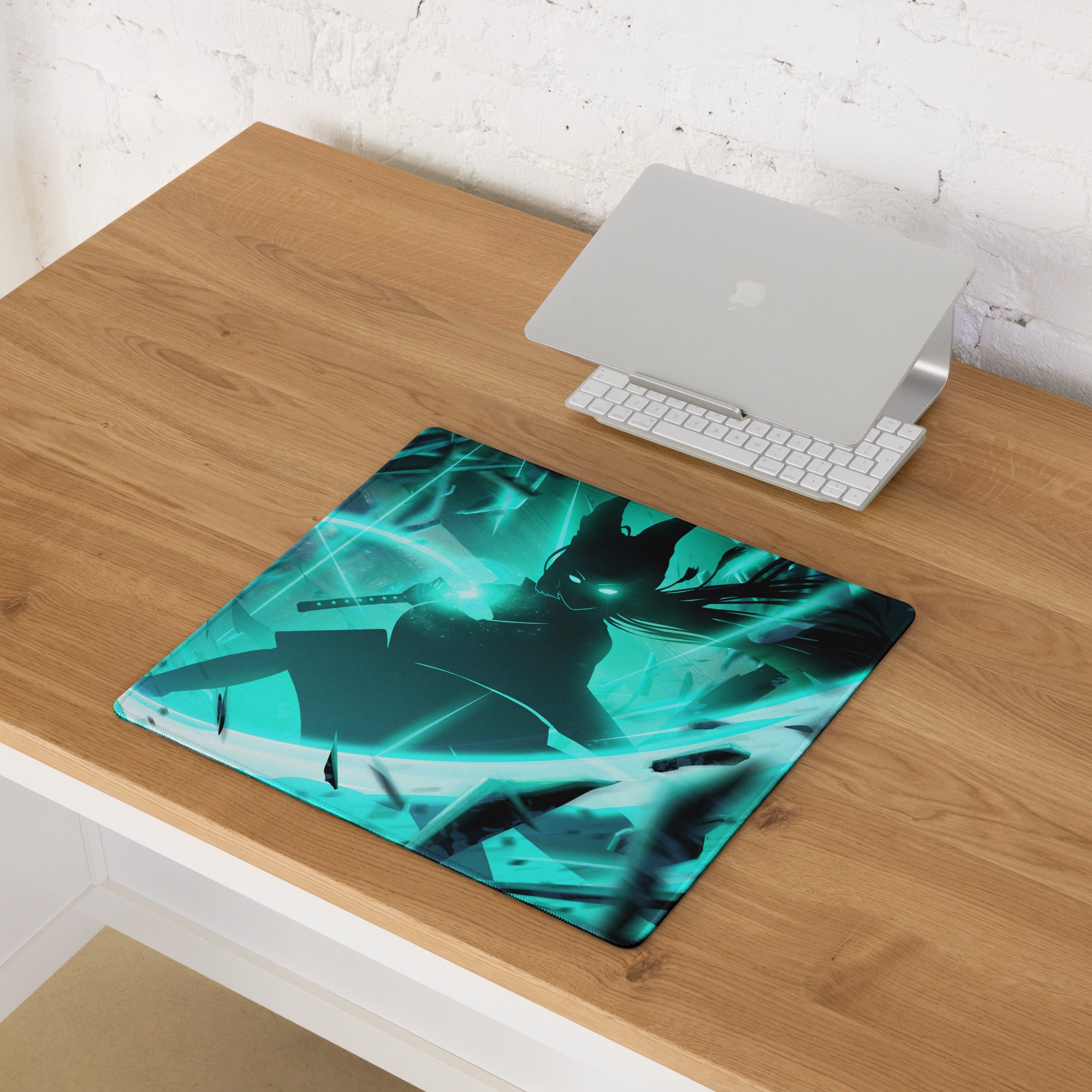 Large Gaming Mouse Pad Teal Blue Neon Cyberpunk Desk Mat For Gaming Setup Non-Slip Edge Stitching