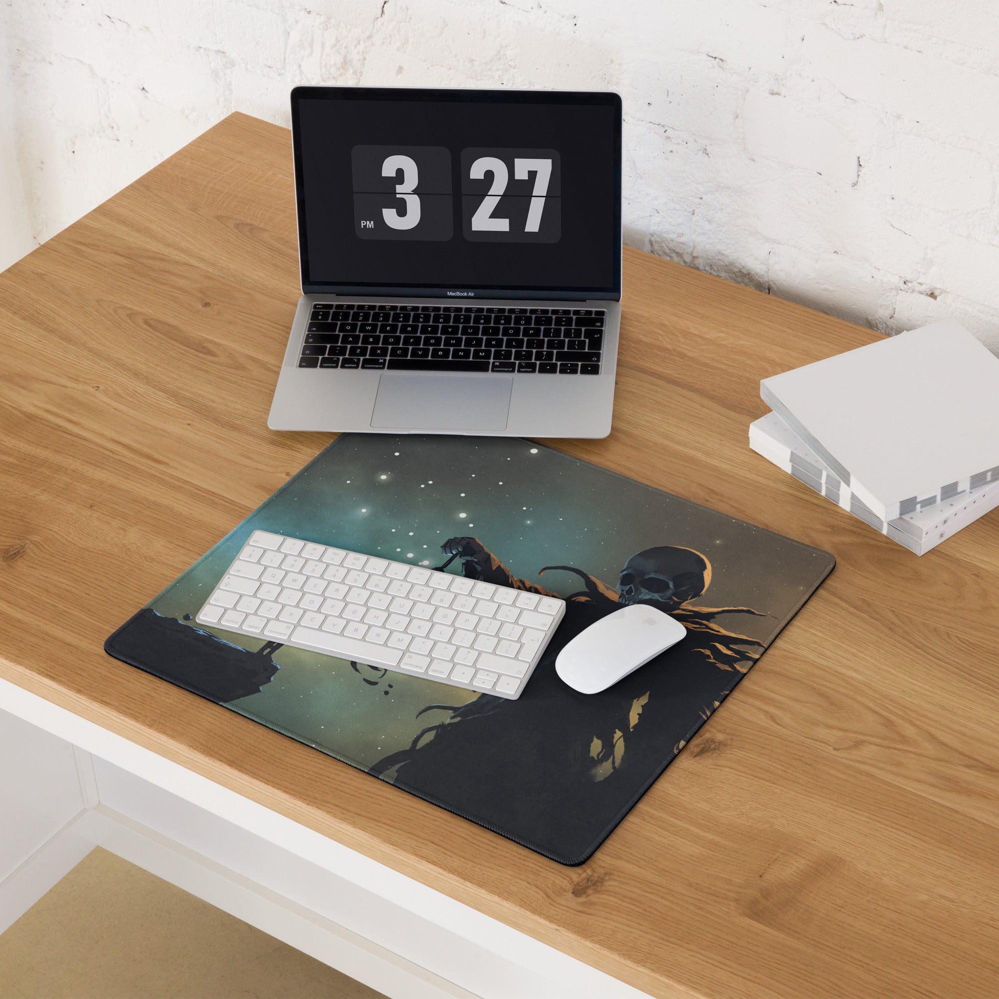 Gaming Mouse Pad Large Deep Blue Teal Night Sky Monster Artwork For Gaming Desk Non Slip, Edge Stitching, Dota CSGO Ready