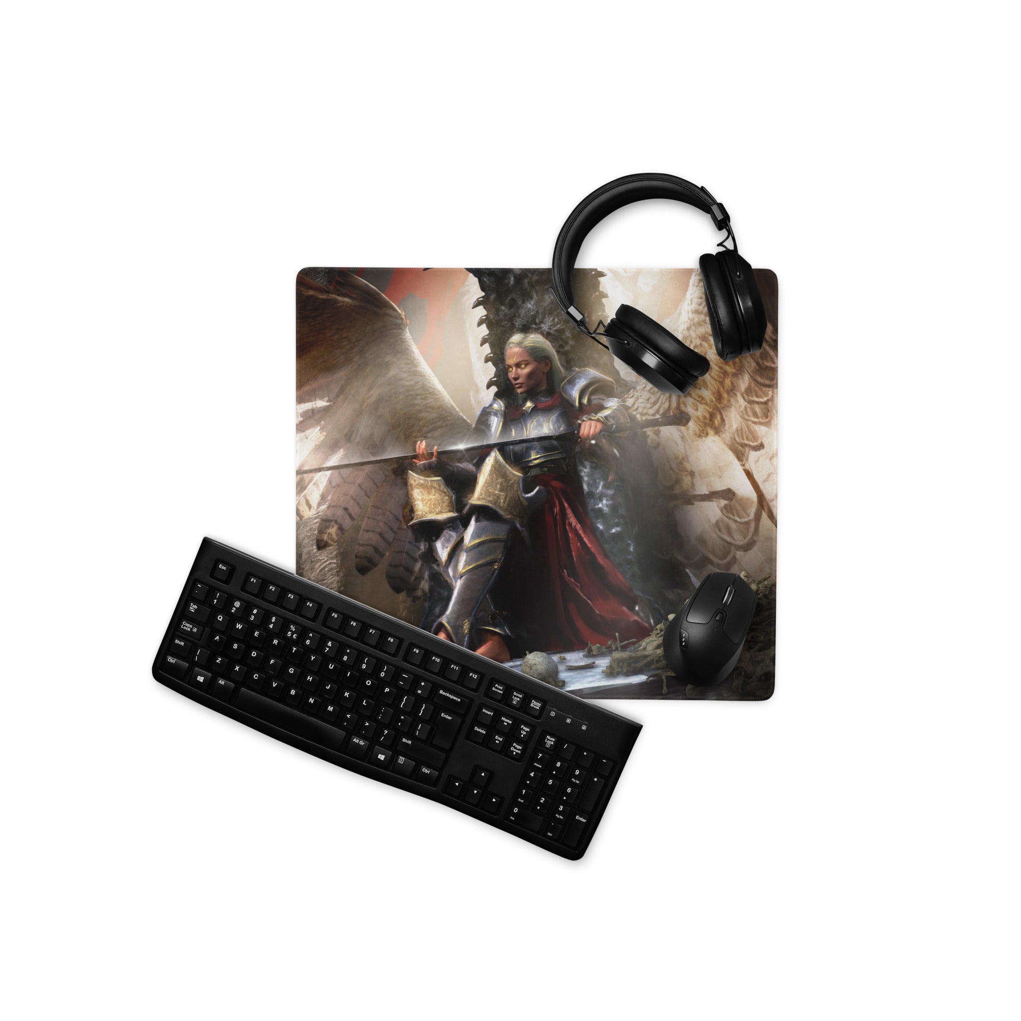 Fantasy Warrior Dragon Mouse Pad In Dark Red And Black For Gaming Desk Setup Epic Fantasy Art Large Non Slip Mouse Pad