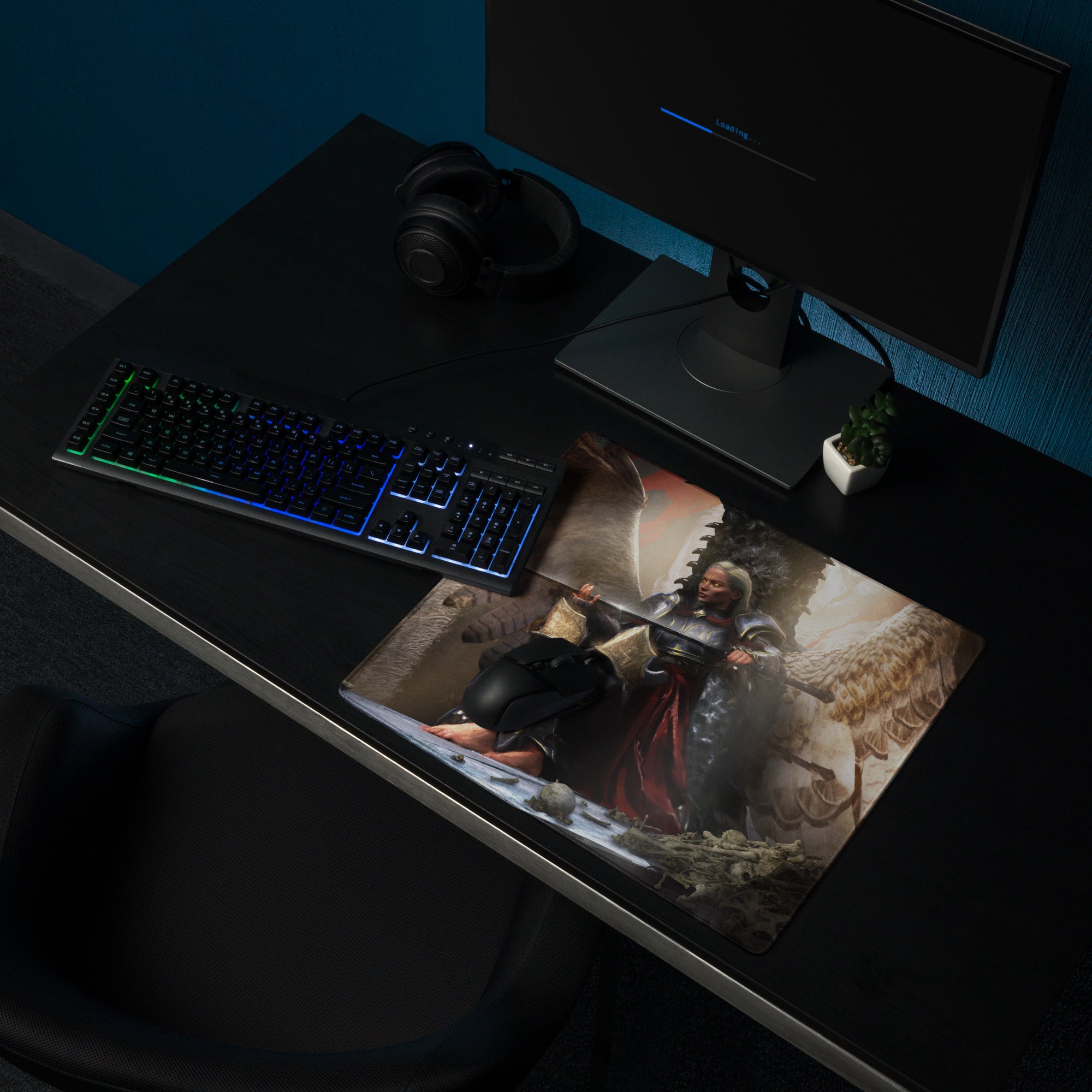 Fantasy Warrior Dragon Mouse Pad In Dark Red And Black For Gaming Desk Setup Epic Fantasy Art Large Non Slip Mouse Pad