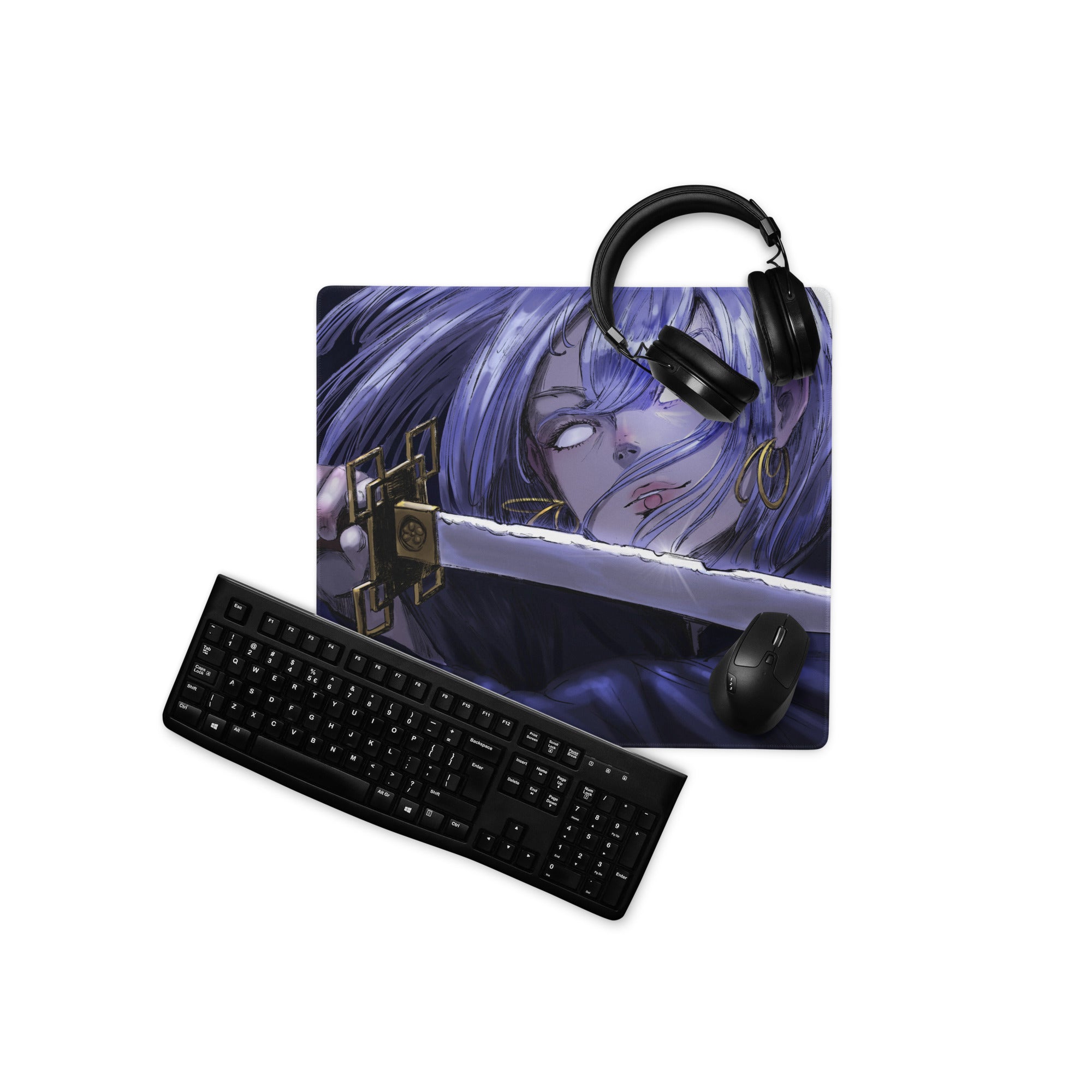 Purple Anime Themed Gaming Mouse Pad For Gaming Desk Setup Manga Style Intense Digital Art
