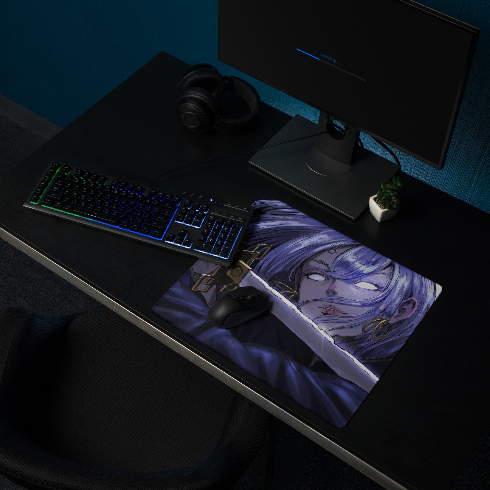 Purple Anime Themed Gaming Mouse Pad For Gaming Desk Setup Manga Style Intense Digital Art
