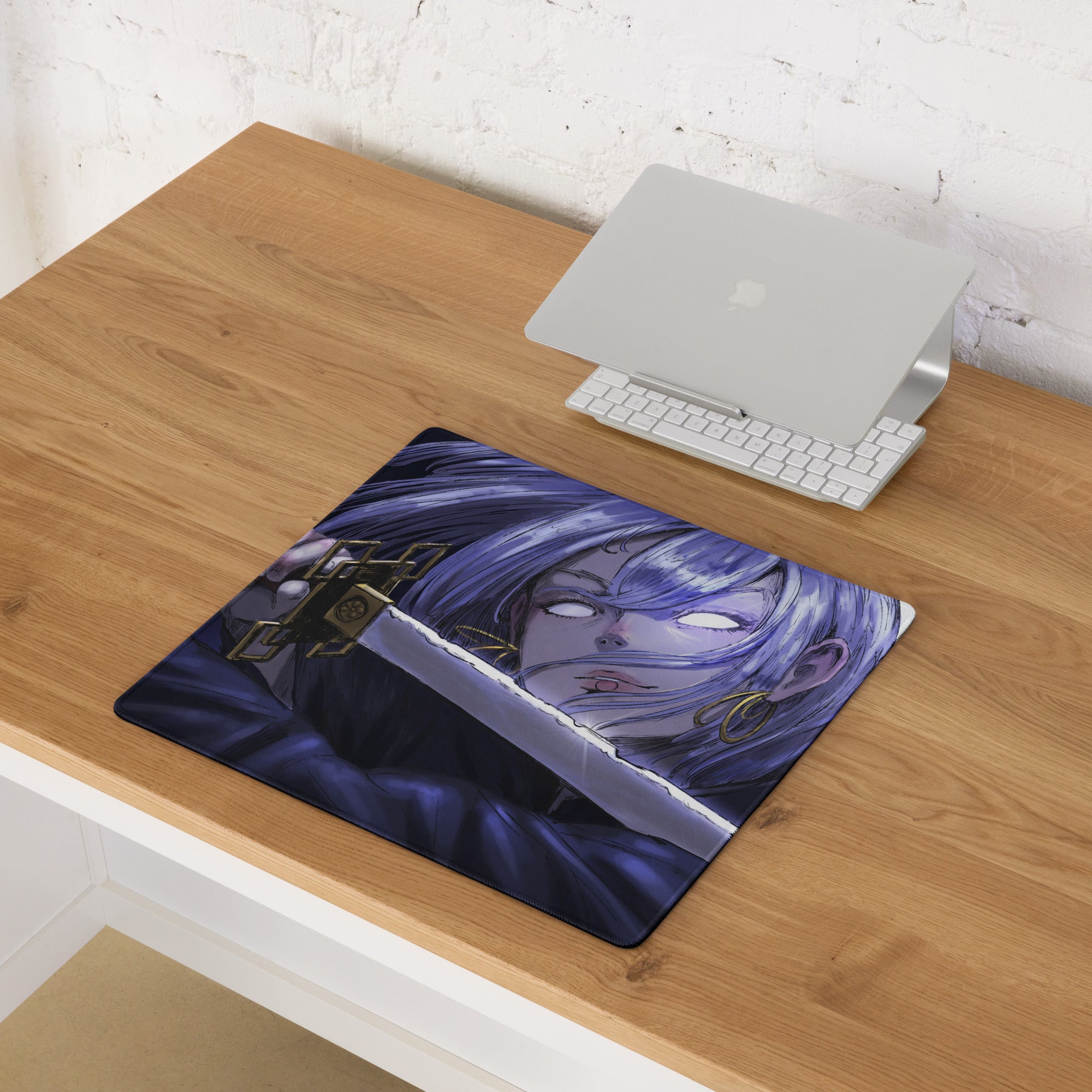 Purple Anime Themed Gaming Mouse Pad For Gaming Desk Setup Manga Style Intense Digital Art