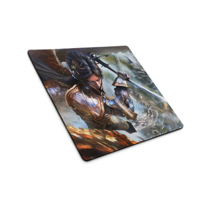 Fantasy Warrior Blue And Gold Gaming Desk Mouse Pad Non Slip Large Epic Fantasy Art Style
