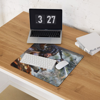 Fantasy Warrior Blue And Gold Gaming Desk Mouse Pad Non Slip Large Epic Fantasy Art Style