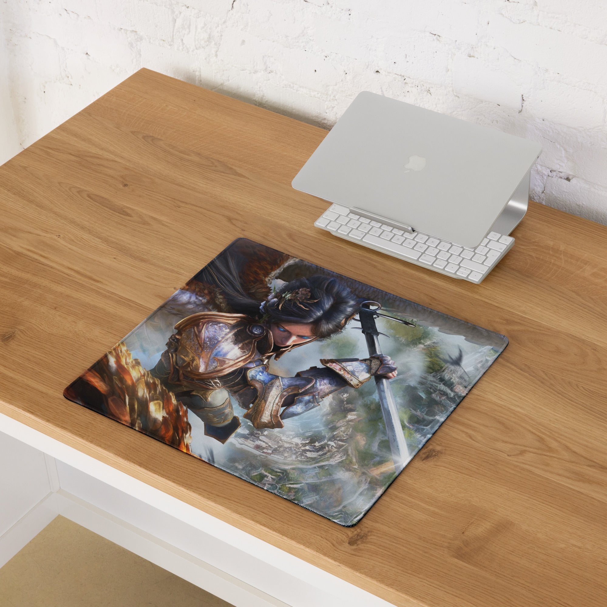 Fantasy Warrior Blue And Gold Gaming Desk Mouse Pad Non Slip Large Epic Fantasy Art Style