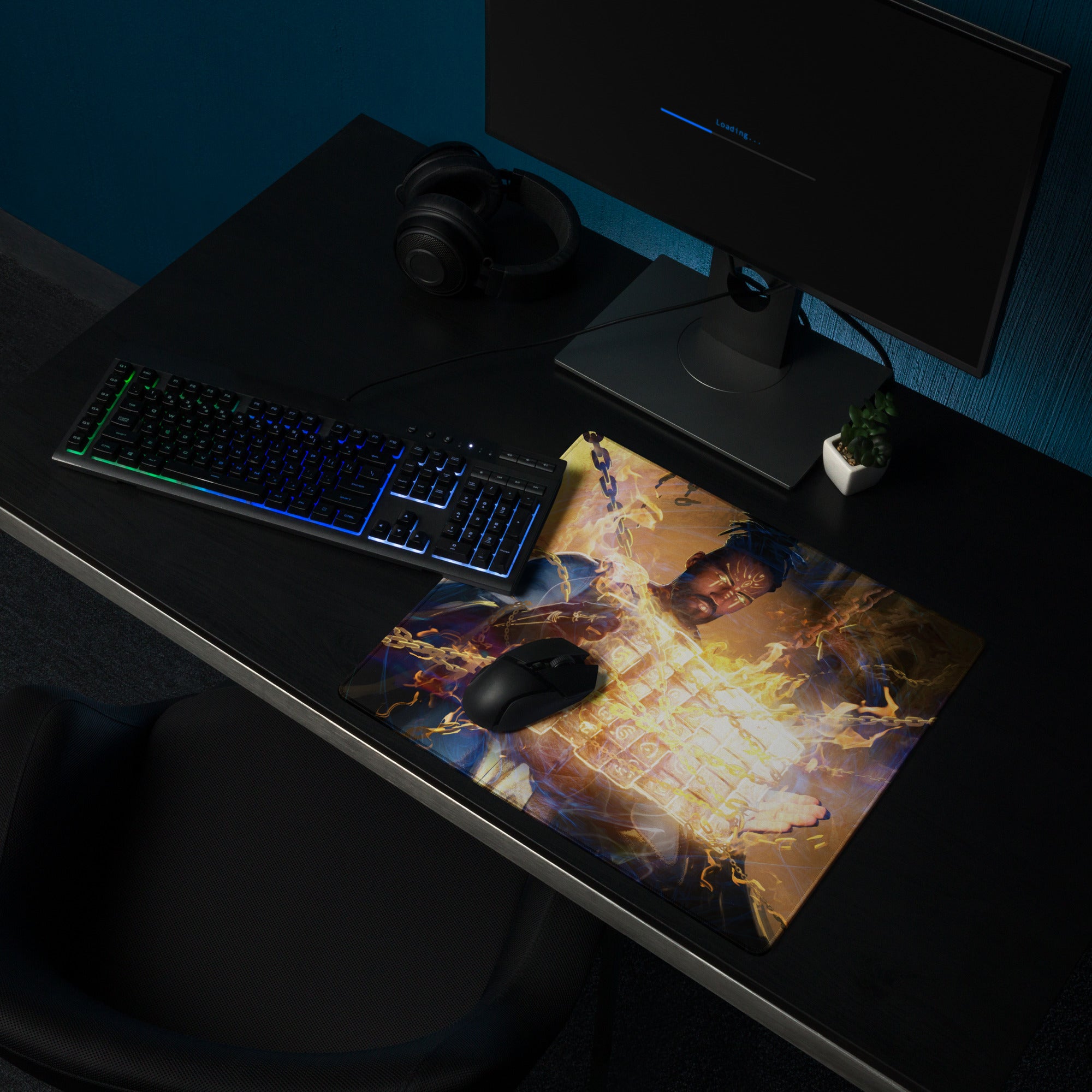 Gaming Mouse Pad Blue Orange Fire Theme For Desktop Gaming Setup Cinematic Hero Artwork
