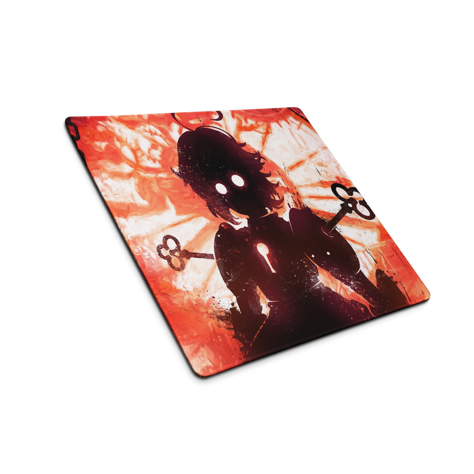 Fiery Demon Silhouette Gaming Mouse Pad Red Black Large Desk Mat Grunge Digital Art