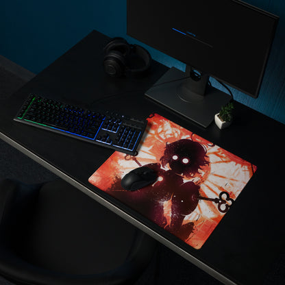 Fiery Demon Silhouette Gaming Mouse Pad Red Black Large Desk Mat Grunge Digital Art