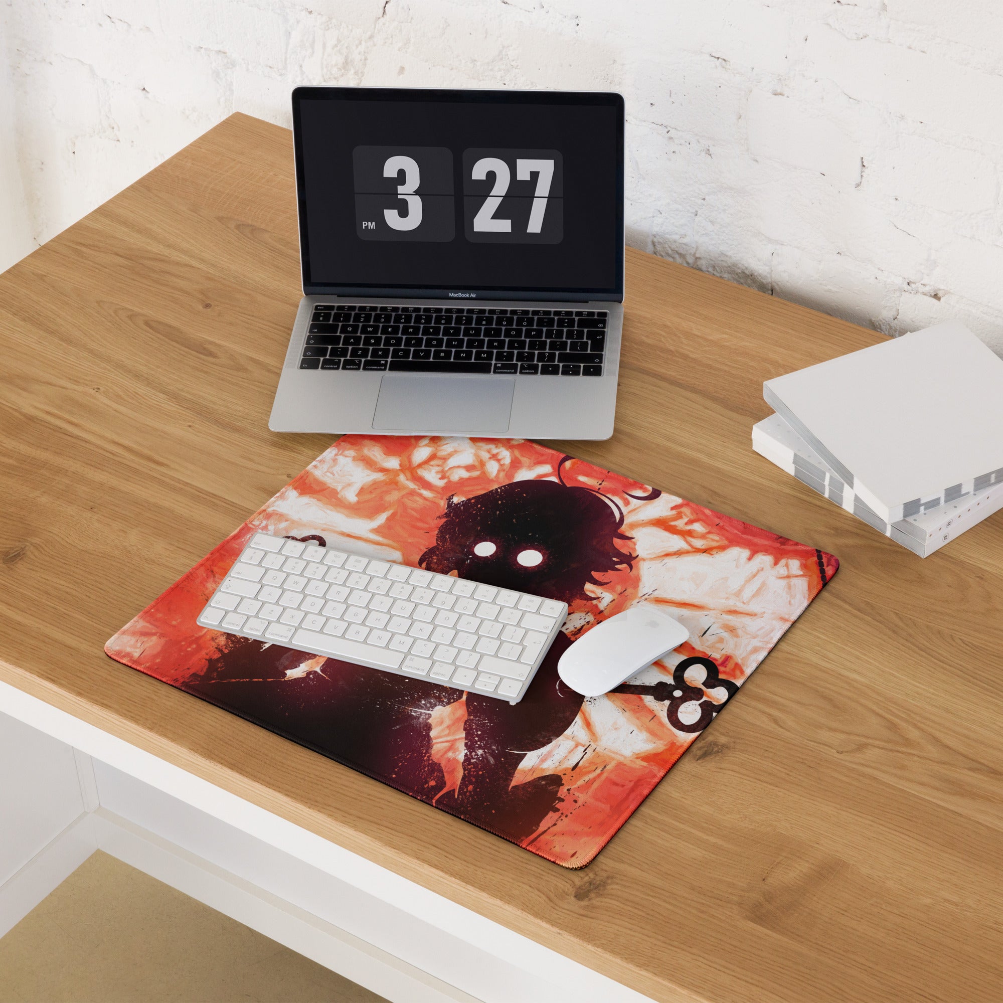 Fiery Demon Silhouette Gaming Mouse Pad Red Black Large Desk Mat Grunge Digital Art