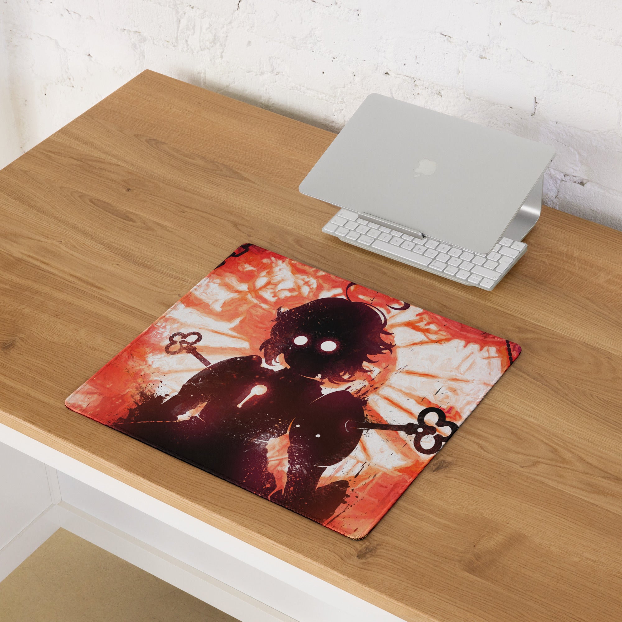 Fiery Demon Silhouette Gaming Mouse Pad Red Black Large Desk Mat Grunge Digital Art