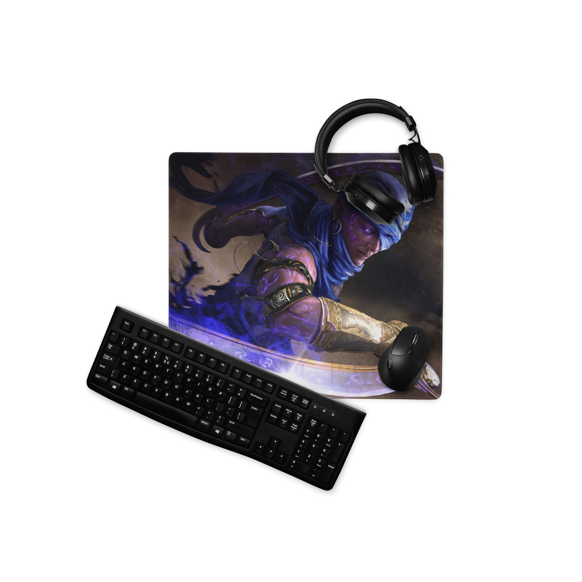 Gaming Mouse Pad Blue Purple Neon Fantasy Warrior Artwork For Gaming Setup Large Non Slip Mat