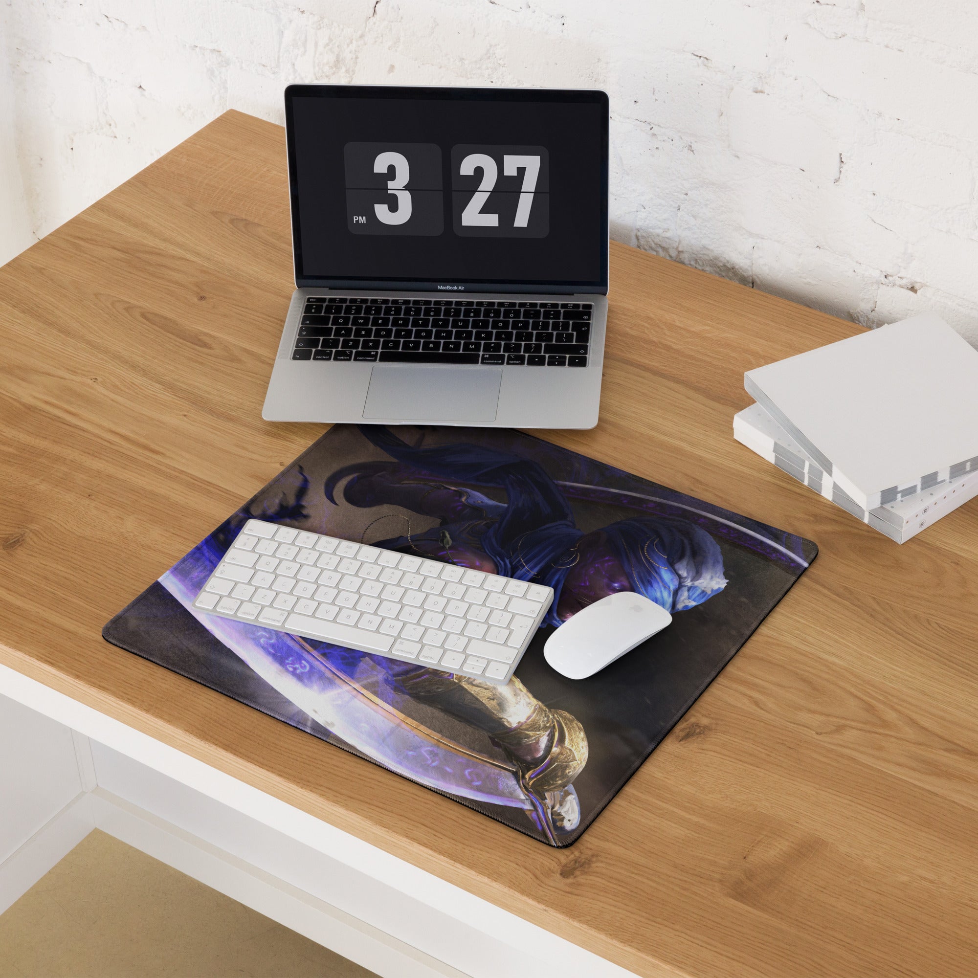 Gaming Mouse Pad Blue Purple Neon Fantasy Warrior Artwork For Gaming Setup Large Non Slip Mat