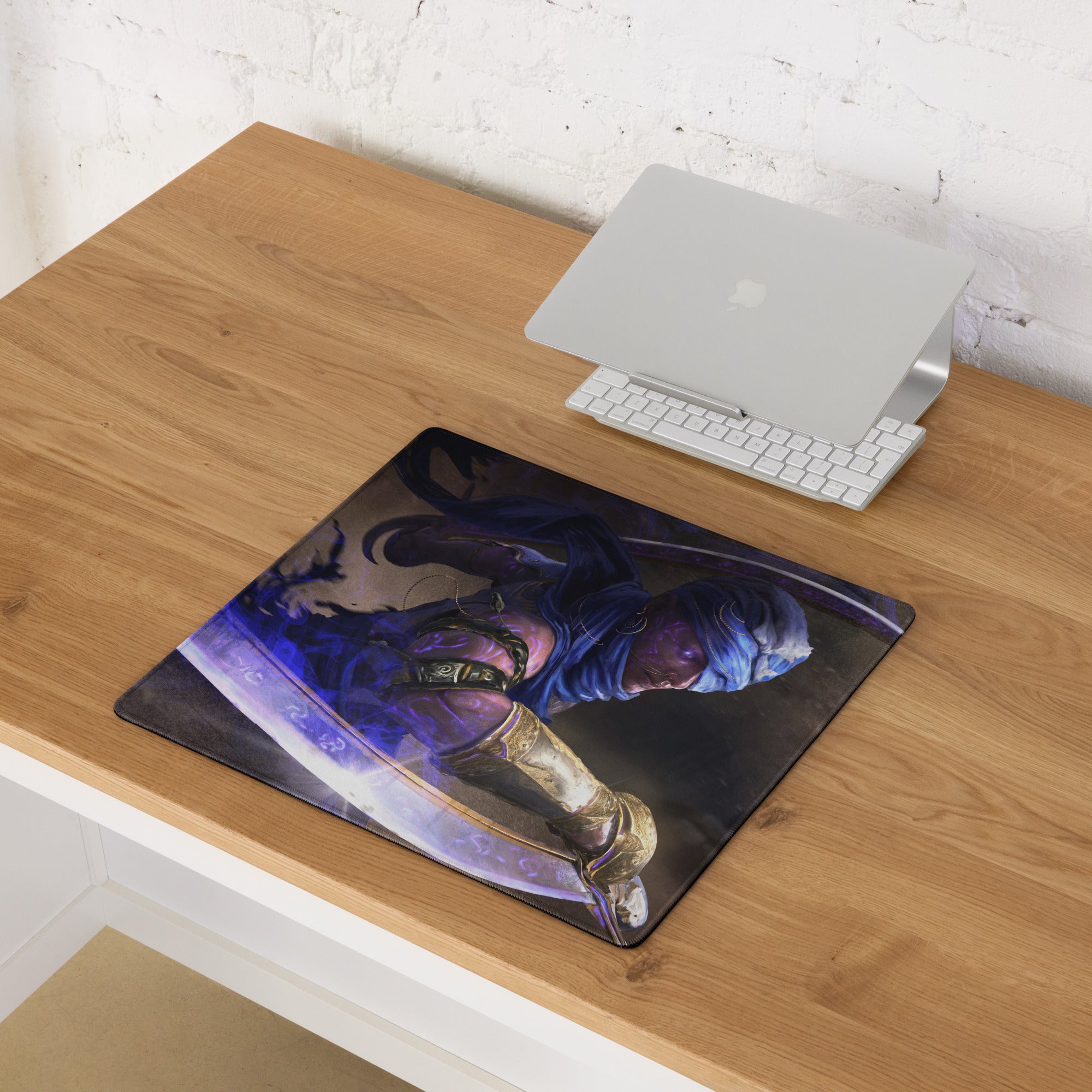 Gaming Mouse Pad Blue Purple Neon Fantasy Warrior Artwork For Gaming Setup Large Non Slip Mat