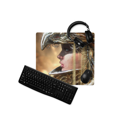 Gamer Themed Large Gaming Mouse Pad With Abstract Gold Brown Portrait Art For Desk Setup Digital Art