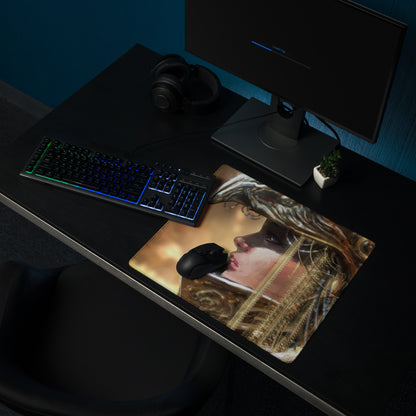 Gamer Themed Large Gaming Mouse Pad With Abstract Gold Brown Portrait Art For Desk Setup Digital Art