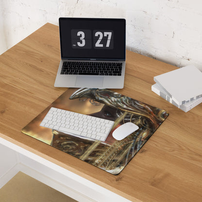 Gamer Themed Large Gaming Mouse Pad With Abstract Gold Brown Portrait Art For Desk Setup Digital Art