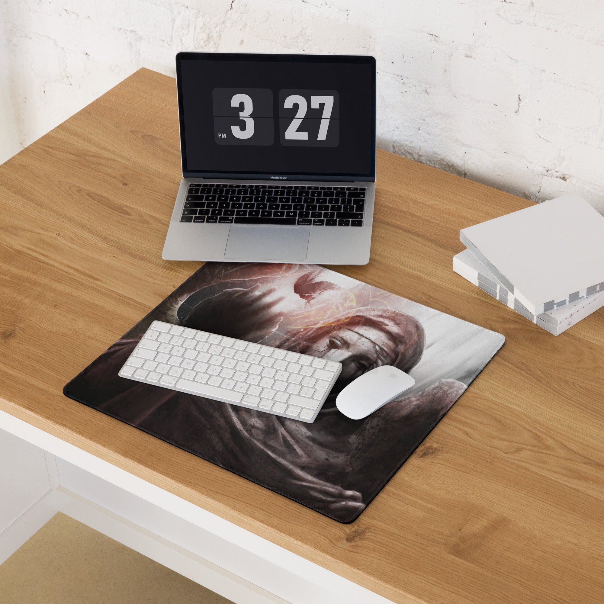 Gaming Mouse Pad Black Gray Large Non Slip Desk Mat For PC Gaming Modern SciFi Digital Artwork Dark Abstract Style For Esports Setup
