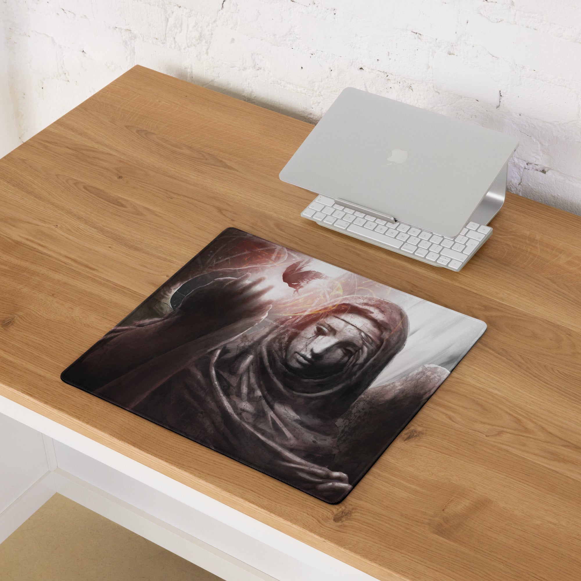 Gaming Mouse Pad Black Gray Large Non Slip Desk Mat For PC Gaming Modern SciFi Digital Artwork Dark Abstract Style For Esports Setup