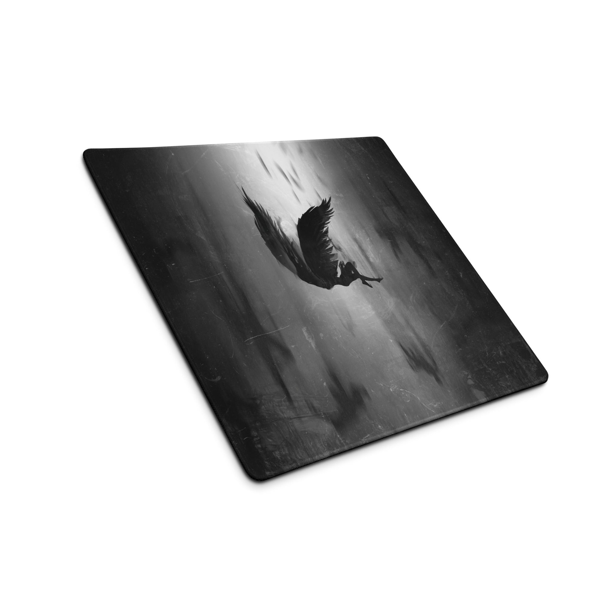 Black Gray Eagle Silhouette Gaming Mouse Pad For Desks, Monochrome Grunge Style, Large Size