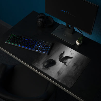 Black Gray Eagle Silhouette Gaming Mouse Pad For Desks, Monochrome Grunge Style, Large Size