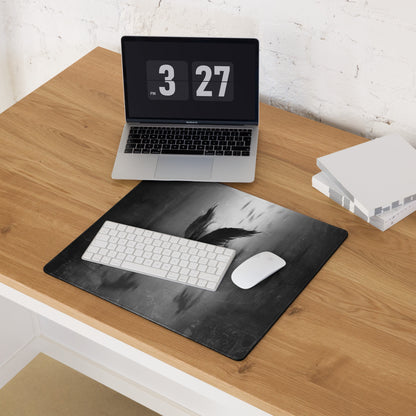 Black Gray Eagle Silhouette Gaming Mouse Pad For Desks, Monochrome Grunge Style, Large Size