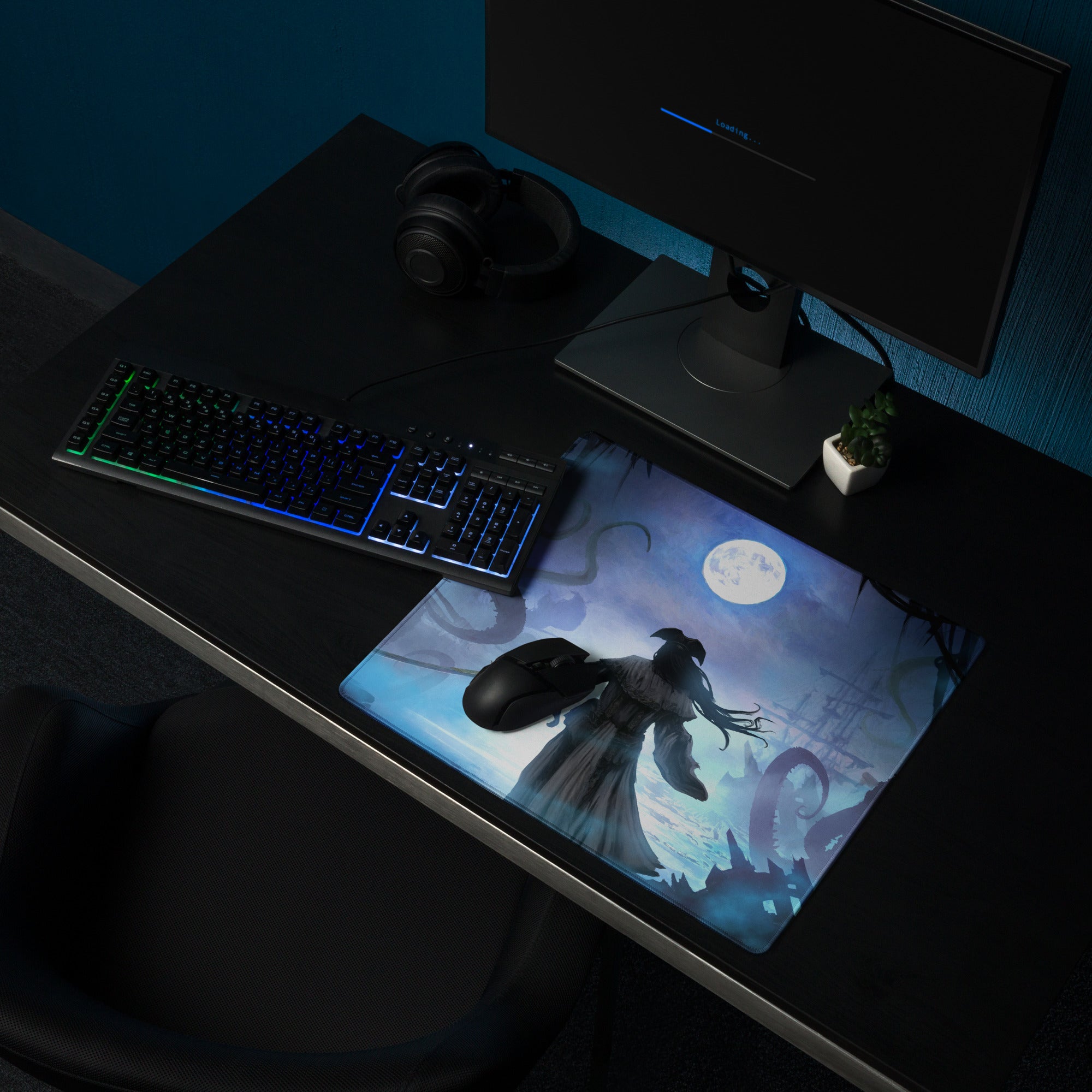 Blue Moon Night Gaming Mouse Pad Large Non Slip Edge Stitch Desk Mat For PC And Console