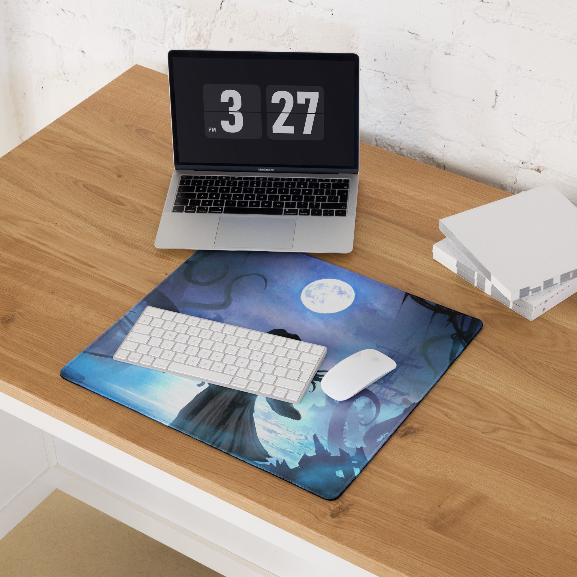 Blue Moon Night Gaming Mouse Pad Large Non Slip Edge Stitch Desk Mat For PC And Console