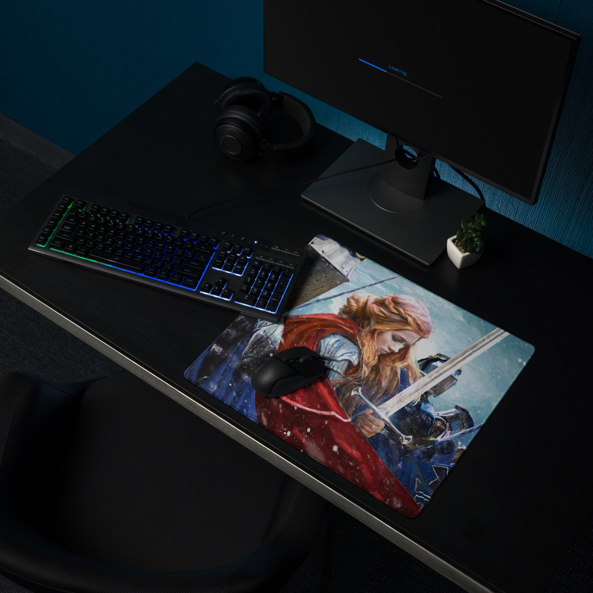 Fantasy Battle Scene Gaming Mouse Pad Blue And Red Desk Setup Mat For Esports And RPG Gamers