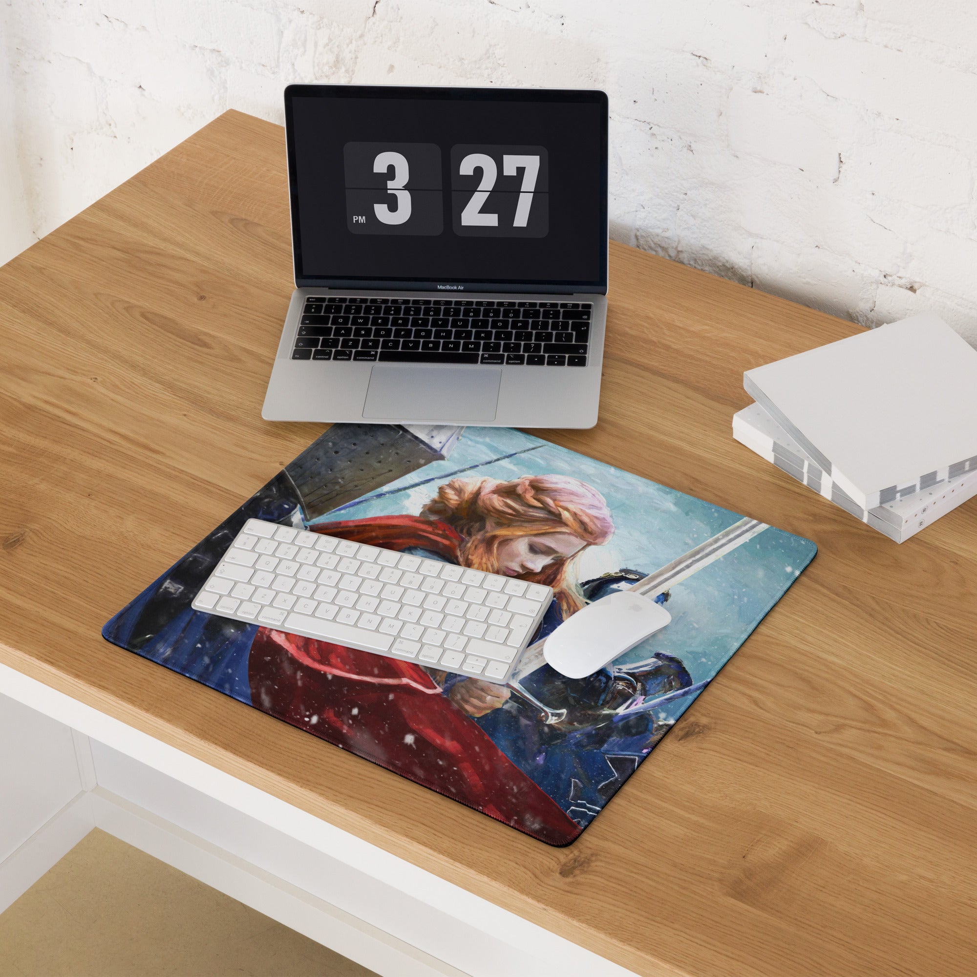 Fantasy Battle Scene Gaming Mouse Pad Blue And Red Desk Setup Mat For Esports And RPG Gamers