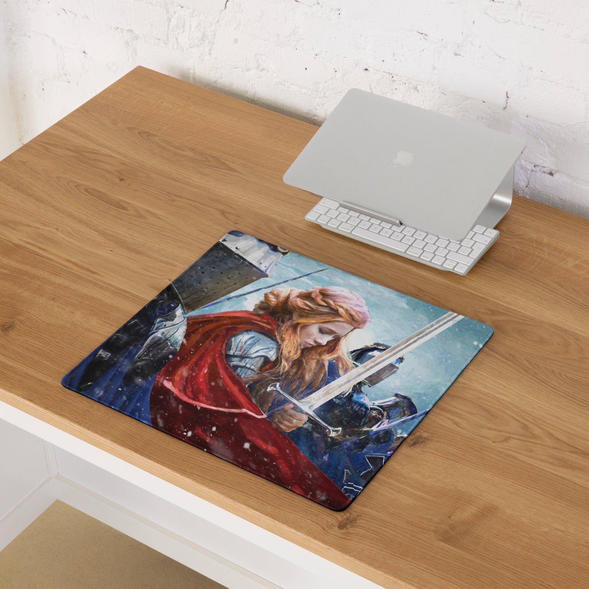 Fantasy Battle Scene Gaming Mouse Pad Blue And Red Desk Setup Mat For Esports And RPG Gamers