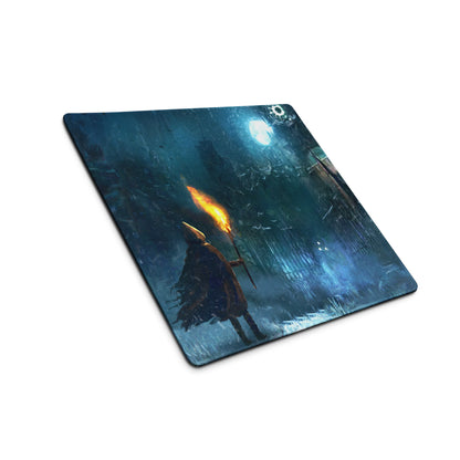 Dark Blue Gaming Mouse Pad With Teal Accents For PC Desk Setup Cinematic Fantasy Artwork Large Non Slip Edge Stitched