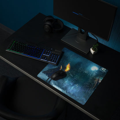 Dark Blue Gaming Mouse Pad With Teal Accents For PC Desk Setup Cinematic Fantasy Artwork Large Non Slip Edge Stitched