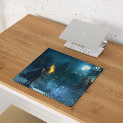 Dark Blue Gaming Mouse Pad With Teal Accents For PC Desk Setup Cinematic Fantasy Artwork Large Non Slip Edge Stitched