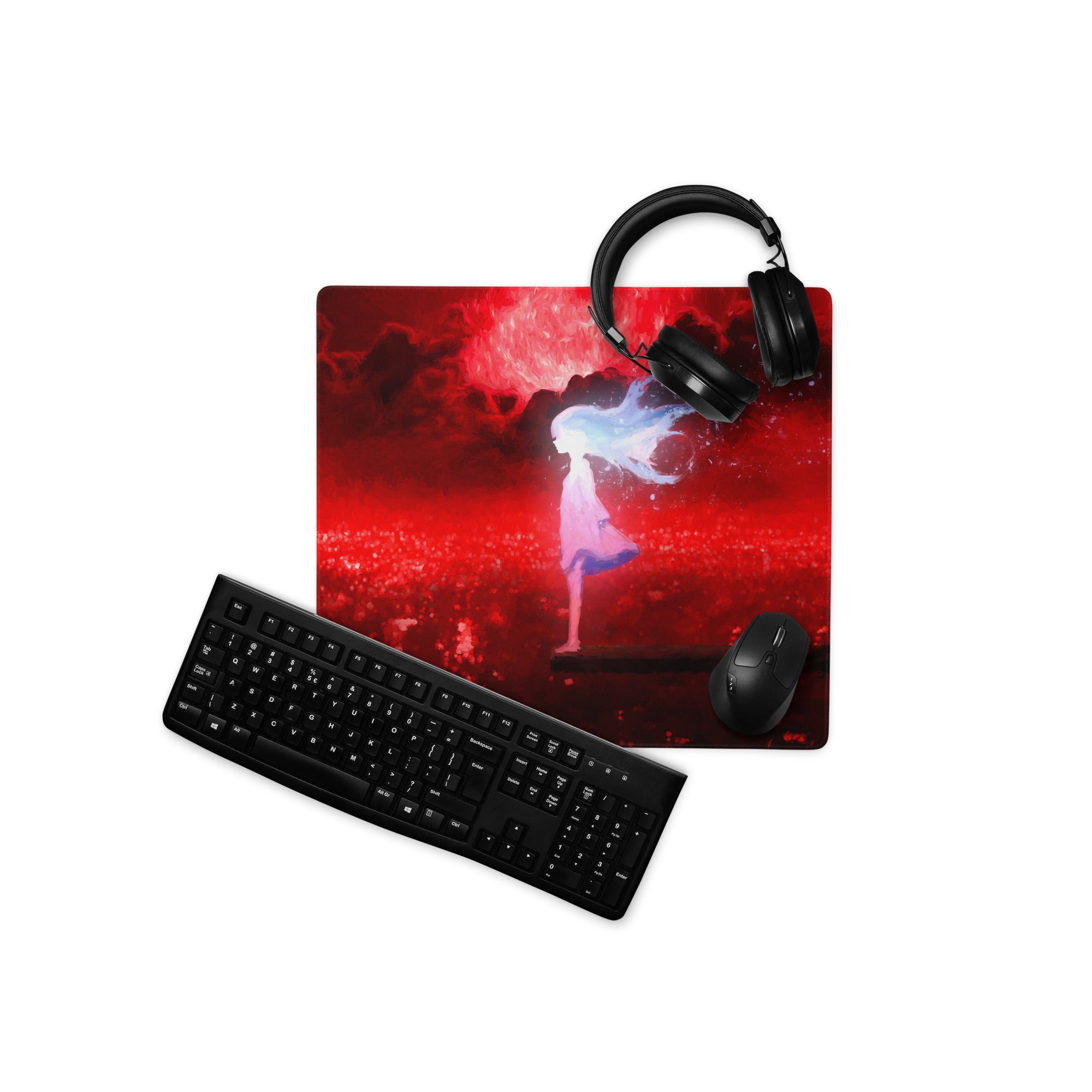 Red Dancer Anime Digital Art Gaming Mouse Pad Large Non Slip Desk Mat for PC Setup