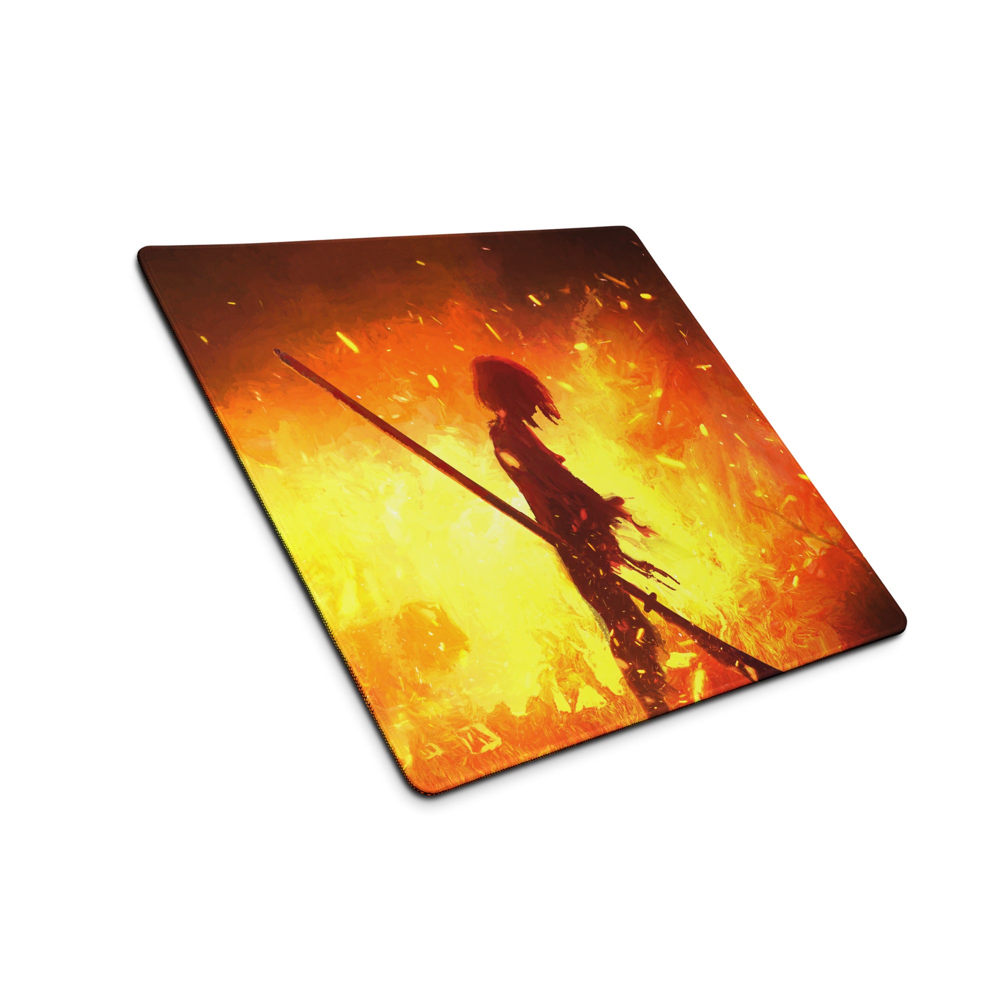Gaming Mouse Pad Orange Red Fiery Warrior For Gaming Desk Setup Large Non Slip Base Modern Matte Art Pad Esports Ready
