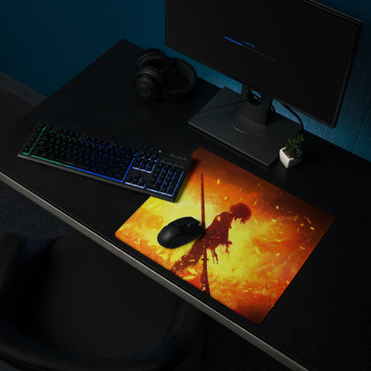 Gaming Mouse Pad Orange Red Fiery Warrior For Gaming Desk Setup Large Non Slip Base Modern Matte Art Pad Esports Ready
