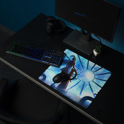 Blue Fantasy Clockwork Ship Wheel Gaming Mouse Pad For Desk Setup, Blue Tones, Digital Art Style